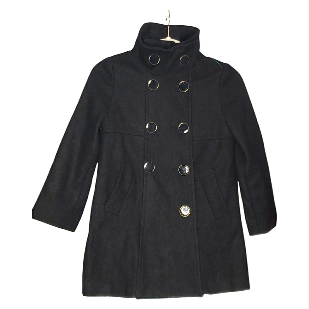 Gap Kids Wool Blnd Girls Pea Coat Med Funnel Mock  Neck Double Breasted Lined
